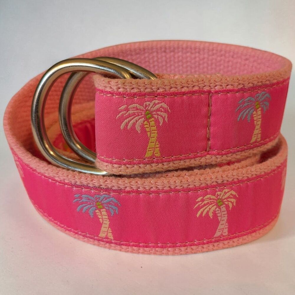 Canvas D Ring Belt Women SMALL Douglas Paquette Palm Tree Pink 36.5"  VINTAGE